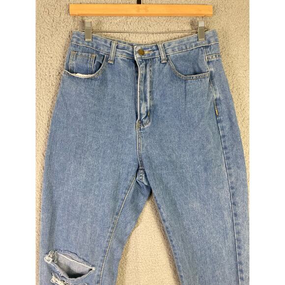 Women's High Waisted Distressed Straight Leg Jeans Blue Size M - Picture 6 of 12